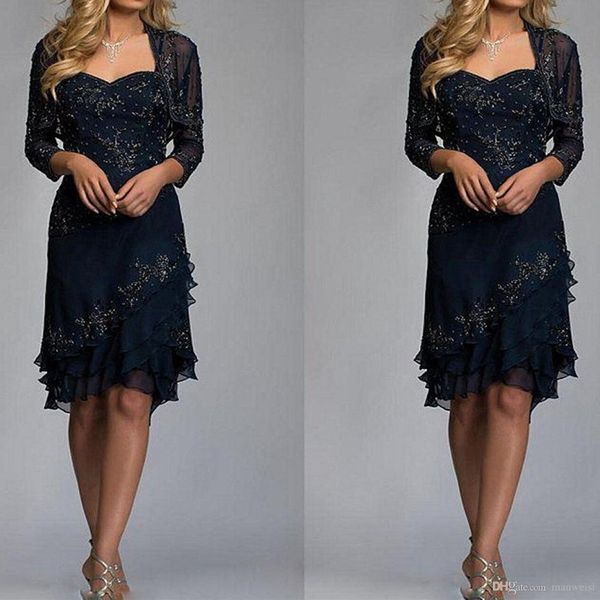 Abiti da sposa madre navy scuro con giacca abito ospite per ospiti in pizzo a buon mercato più size madri abbigliamento formale 3090