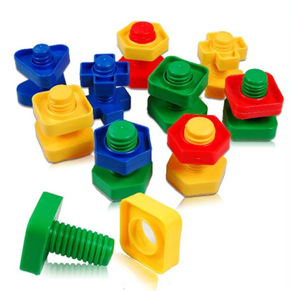 Bloco de construção de parafuso de 5set Blocos de plástico Blocos de noz Toys para crianças Toys educacionais Montessori Modelos de escala 240509