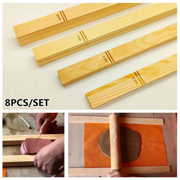 8-köpfige/festgelegte Schlammrollenführung für Holzstreifen Schlammbrettformprodukte Keramikprozess Polymerton-Töpfermodellierungswerkzeug 240426