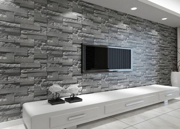 Modern empilhado tijolo 3d papel de parede Rolo de tijolos cinza Fundo de parede para sala de estar PVC Vinil Papel de parede de papel estereoscópico de look6032975