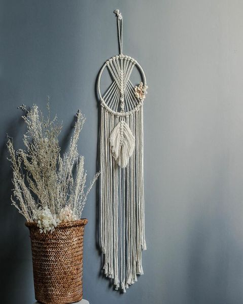 INS Chic Bohmian Wall Hanging Wandteppichblätter handgewebtes Baumwoll -Traumfänger dekorative Home Anhänger Tapestry Boho Dekor MacRame9552862