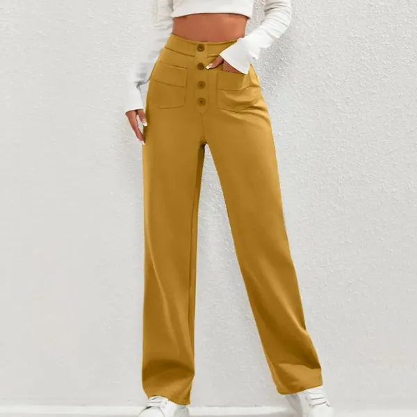 Pantaloni da donna primavera estate in generale elegante carico in vita alta con tasche per decorazioni bottoni a colori solidi dritti per lo streetwear