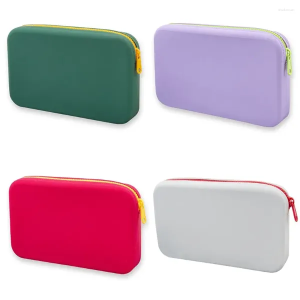 Bolsas de cosméticos Bolsa de armazenamento de silicone de cor sólida Cores contrastantes portátil Cores contrastantes de moedas pequenos itens mulheres mulheres