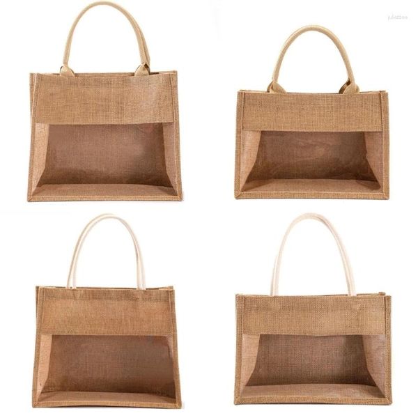 Sacos de compras Bolsa de seca Tote Large Jute Beach Saco com Handles Reutilable Grocery Organizer