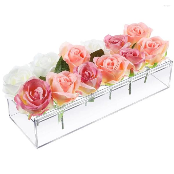 Вазы прозрачная акриловая цветочная прямоугольная ваза для обеденного стола свадебное украшение розовая подарочная коробка с легким цветочным домом
