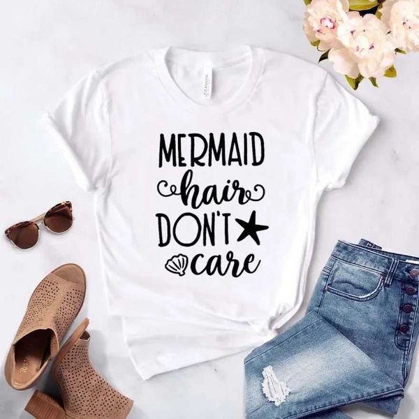 Damen T-Shirt Frauen T-Shirt Meerjungfrau Haare drucken Frauen Top für junge Mädchen grafisch weiche kreative atmungsaktive kurze slve hipster t y240509