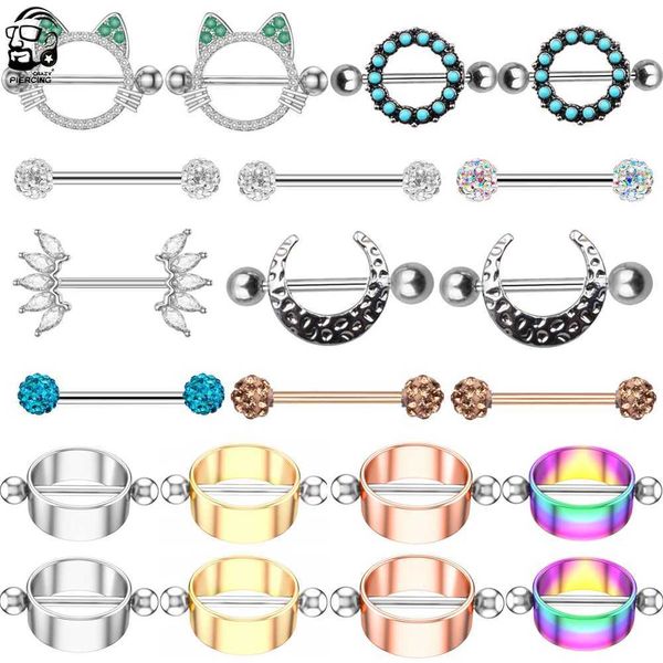 Ringos de mamilo 1Pair Sexy mamilo anel de gato fofo Cristal de zircão Blândula de escudos para mulheres meninas Moda Round Round Coberling Jóias de piercing Y240510