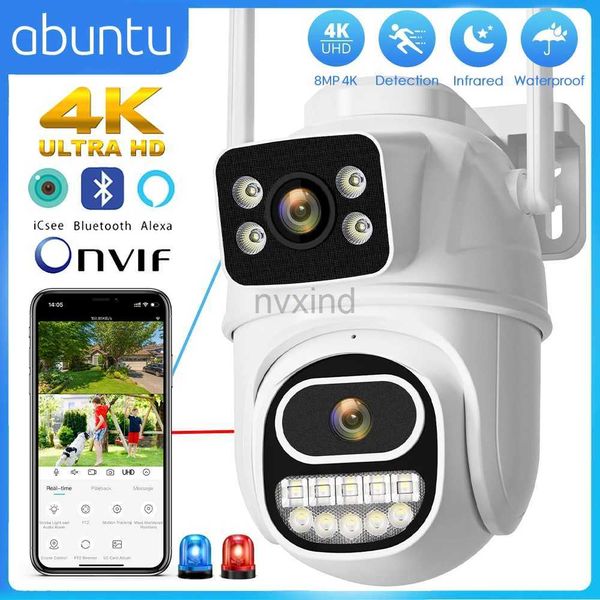 Câmeras IP 8MP 4K WiFi IP Camera Lens Dual PTZ Câmera de Monitoramento Porta de Segurança à prova d'água ao ar livre Porta colorida Night Vision Smart Home D240510