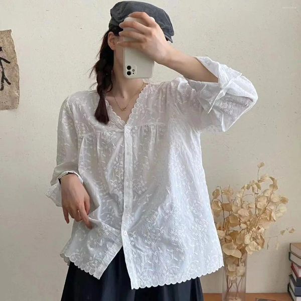 Blouses femininas roupas elegantes para mulheres outono primavera coreana algodão v pesco