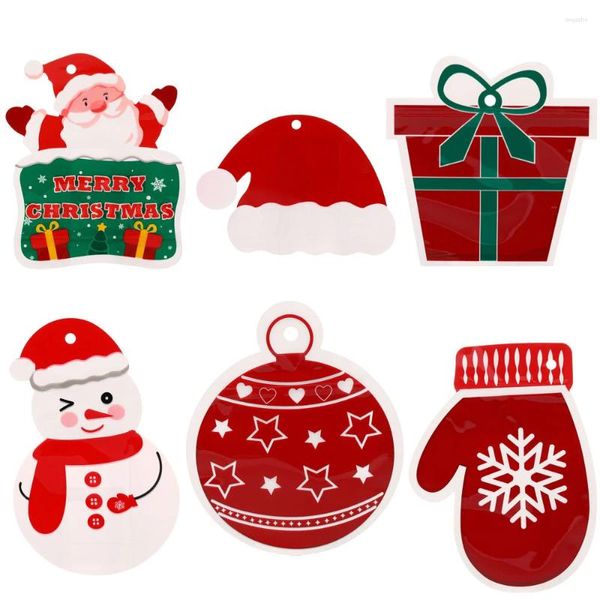 Brocada de presente 6pcs sacos de doces de plástico de Natal Papai Noel/boneco de neve/luvas bolsa de embalagem de biscoitos 2024 Navidad Home Gifts Packing