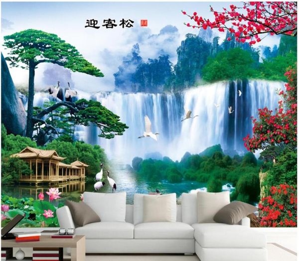 3d Wallpaper Custom Po Willkommen Song Wasserfall Feng Shui Landschaft Dekoration Malerei TV -Sofa Backg3d Wand Mualen Wallpapier For6137278