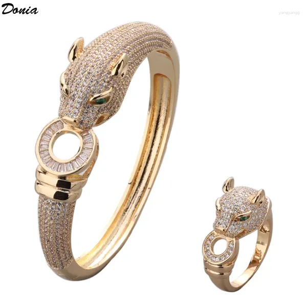 Orecchini di collana set Donia gioielli la leopardo in acciaio in acciaio in acciaio zircone zircone bracciale retrò di lusso