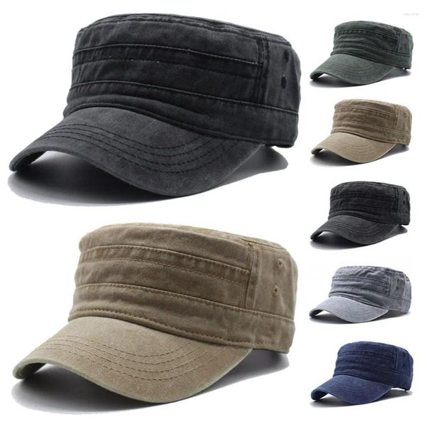 Beretti Cappelli militari in lavato vintage unisex classico top piatto tappi di colore solido per uomo alla moda gorras regolabile al sole regolabile