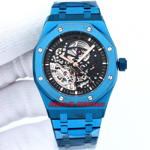 K8F Luxury Watches K8 41 мм 15412 Все синие автоматические мужские часы -скелетные скелетные набора все синие браслет из нержавеющей стали генты.
