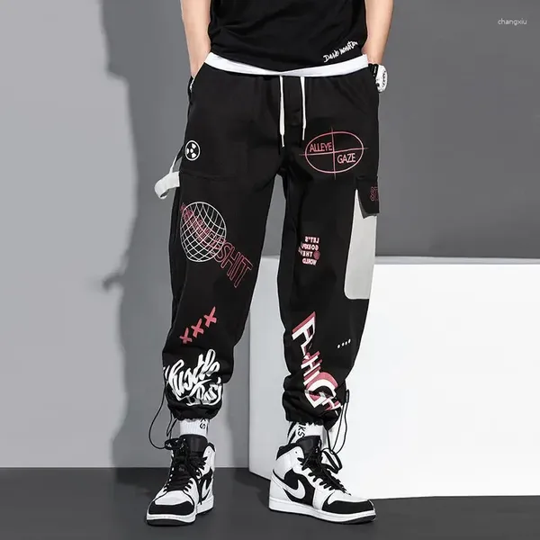 Pantaloni da uomo streetwear uomini joggers pantaloni della tuta stampare black white techwear harem caviglia la lunghezza dei pantaloni sport casual running running