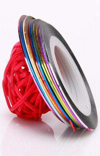 90pcslot 2m Nagelkunstdekoration 3D Striping Tape Line UV Gel Politur gemischte farbenfrohe metallische Garn -Aufkleber Aufkleber Decal Manicure Tool7783569