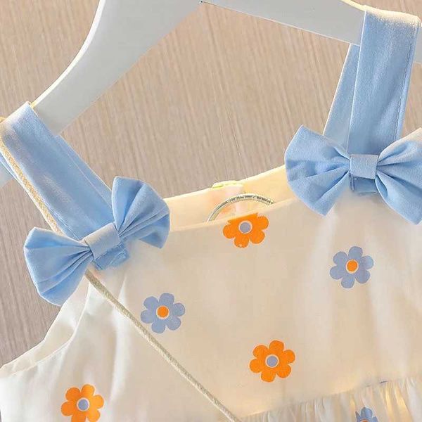 Mädchenkleider Mädchen ärmellose Kleid+Bag Kinder Kleidung Prinzessin Kleid Blume Bow Casual A-Line Beach Kleid Baby Outfit Geburtstag A1039