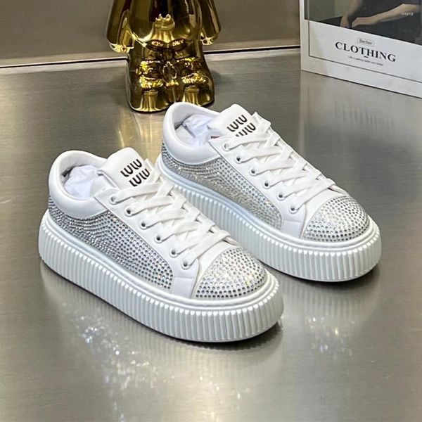 Scarpe casual vitagwx Donne di alta qualità Bling Rhinestone White Female Sneaker in pelle vera e propria