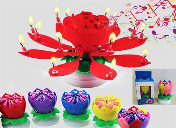 Candela della musica Colorful Petals Children Birthday Party Lotus Flowling Flower Squirt Squirt Flame Cake Accessory Gift HH723187739