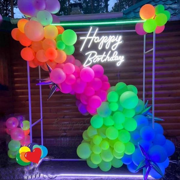 Decorazione per feste 20/50 pezzi Neon Happy Birthday Balloons 10 pollch UV Glow Blacklight Latex Globos Kids Baby Shower