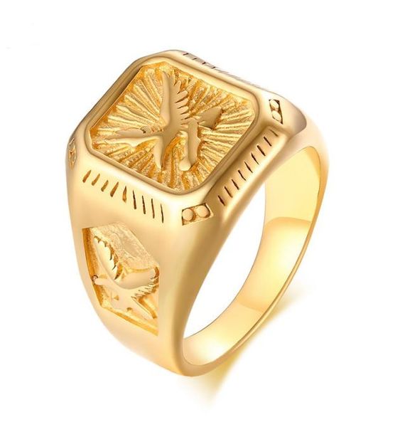 Gold Color Fashion Simple Men039s Rings Stainless Steel Eagle Ring Jewelry Gift for Men Boys J4368235181