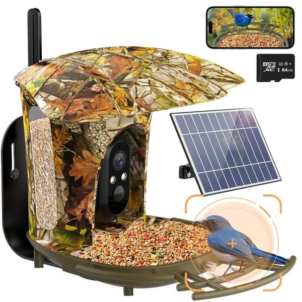 Lollyes Intelligente Feederkamera, 1080p High Definition, 11000+Vogelarten Kamera Automatische Aufnahme, 6W Solar-Panel-Vogel, Haus mit 64G-Karte, geeignet für