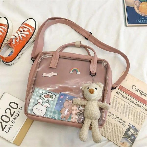 Umhängetaschen Kawaii Teenage Girls Badge Messenger Bag Transparent Sweet Women Tote Handtaschen vorne Rücken benutzen Schülern Crossbody