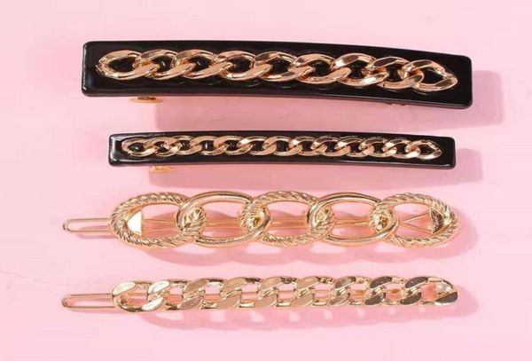 Jóias de cabelos em cadeia de ligação cubana Conjunto de jóias 4pcs para mulheres designer de luxo liga feminina Gold Fashion Hair Clip Western Hip Hop Hair P2375444