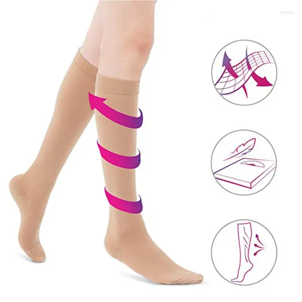 Donne calzini unisex calze a compressione pressione Varicosio stoccaggio del ginocchio di supporto per le gambe ginocchiere Stretch circolazione