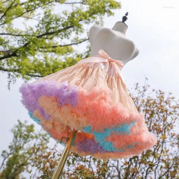 Gonne MeetLife Stupy Tulle Petticoat Rainbow Colorful Underkirt Lolita Tutu gonna Crinolina Princess Ballet Dance Pettiskirts