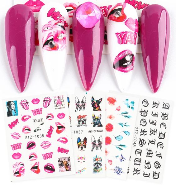 Adesivos de controle deslizantes da unha Art Flower Watercolor Lips Sexy Letter Decalques de água Dicas Animais Diy Deocration unhas Jistz1034104912525109