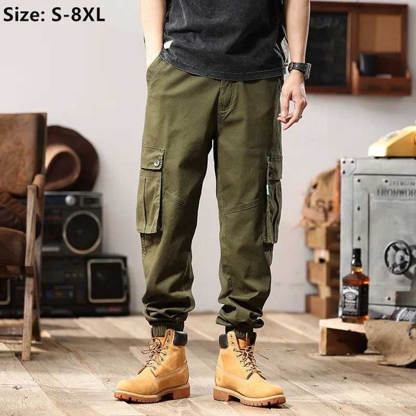 Calça masculina calça de carga masculina chaque preto exército verde jogging masculino tornozelo safari solto plus size 8xl 7xl 6xl Sports Pants Trousersl2405