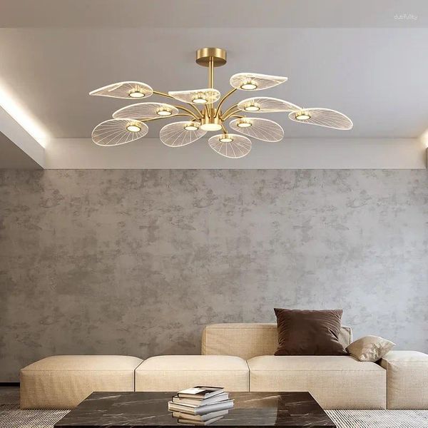 Lustres de luxo lustre moderno lustre para a sala de estar jantar cozinha jantar el apartamento de ouro arte pavão teto de teto leve folhas