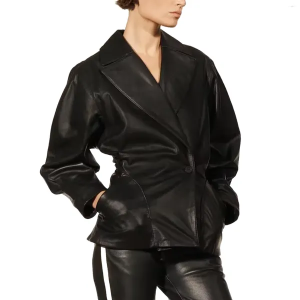 Giacche da donna in pelle cinghia giacca sportiva tasca laterale da un pulsante top