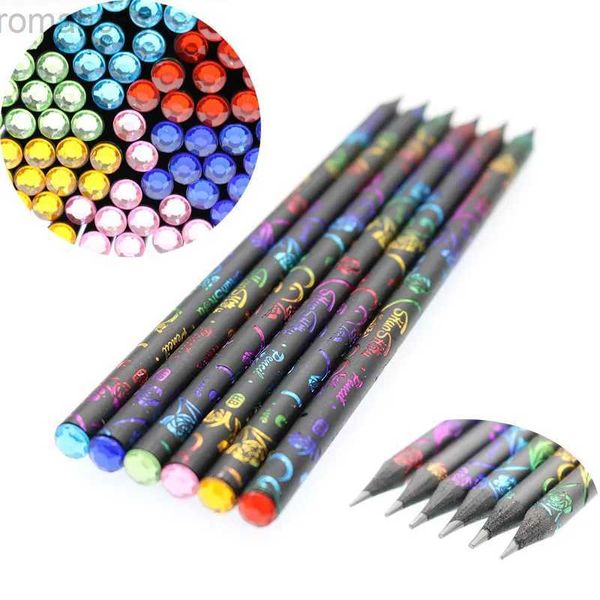 Kalemler 6 Parça/Set Hb Renk Baskılı Elmas HB Pencil Siyah İmitasyon Ahşap Öğrenci Kalem Okulu Resim ve Yazma Çocuk Ödülü D240510