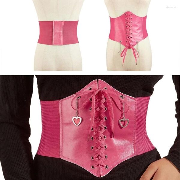 Gürtel Frauen Dehnbarer Taillengürtel vielseitig rosa Korsett Universal Elastic Seil dekorativ mit Herzkette Anhänger für Bankett