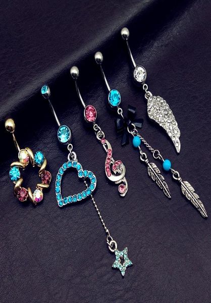 5pcs Mix Style Vintage Blue türkisflügel Wings Note Stern Bogen Langer Hange Navel Belly Bauchknopf Ringe Körper Piercing Schmuck 5527137