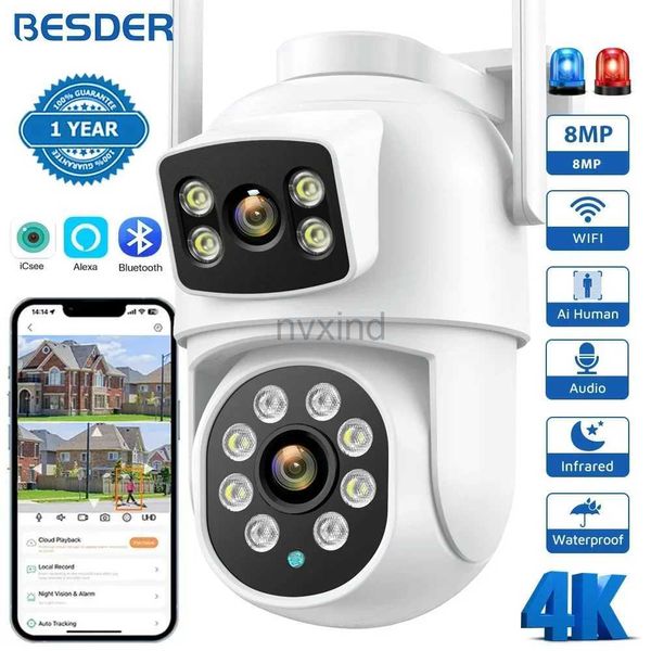 IP -Kameras BESder 4K 8MP WiFi Camera PTZ Outdoor Dual Screen Human Detection Dual Objektiv 4MP Sicherheitsschutz IP -Kamera ICSEE -Anwendung D240510