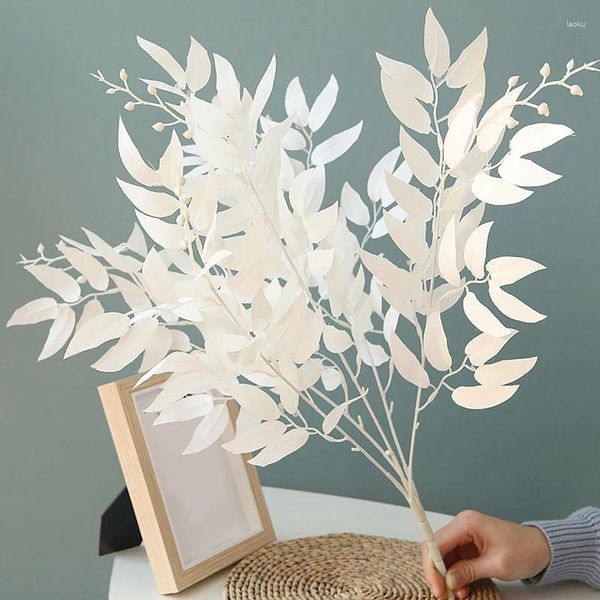 Dekoratif Çiçekler 1 PC Beyaz İpek Söğüt Bırakılar Şubeler Yapay Yeşil Bitkiler Sahte Okaliptüs Yaprak Düğün Partisi Ev Bahçe Süslemeleri