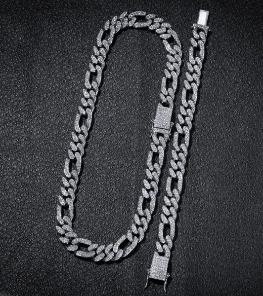 Hip Hop 13mm Iced Out Chain Link Chain 31 Ficaro Colar Colar Tensão Configuração de Cristal Bling Men Bracelet Mens2930937