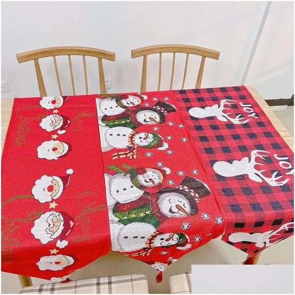 Mesa Corrente de Natal 33x180cm/13x71 polegada Mesas de jantar de algodão de algodão de algodão Polhoter Party Snow Man Homem Elk Floral Soft Tloth Dh0o9