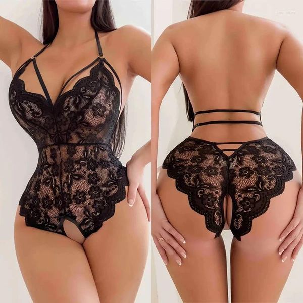 Bras define roupas íntimas transparentes Sexy Hollow Out Bra Bra Set Women Lace Erótico Teddies Lingerie Costume Bodysuits