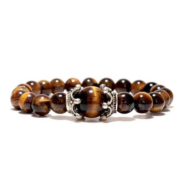 Braccialetti di fascino Note Natural Tiger Eye Braccialetti uomini Antique Braslet a corona 8mm Obsidian Lava Stone Accessori maschi brazaleta Accessori maschile Pulseira bracciale Y240510