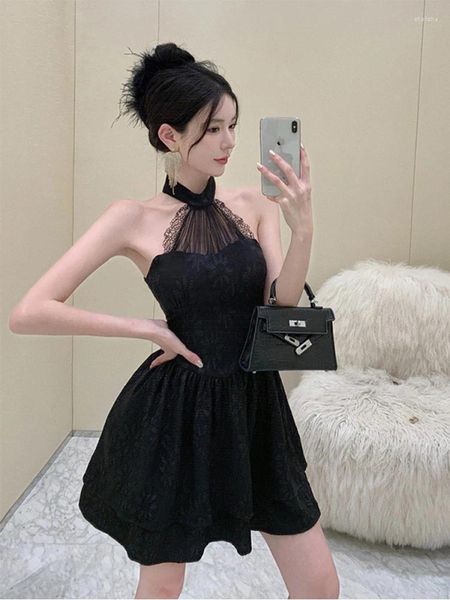 Abiti casual Fashion Y2K Summer Evening Short Dress for Women Chic Black Lace Sexy Halter Slim A-Line Party Prom Birthday Mujer