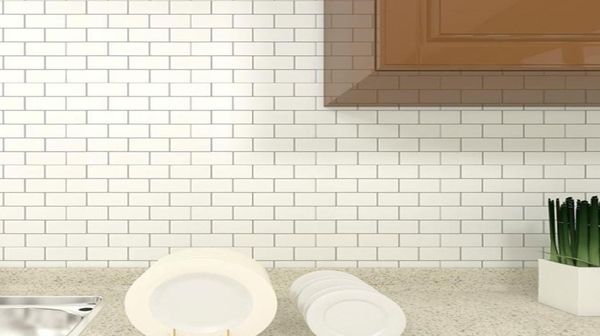 Mosaico de mármore Casca e bastão de parede de bastão Auto adesivo Backsplash Diy Cozinha banheiro decalque de parede de parede de parede Vinil 3D48472227