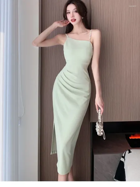 Lässige Kleider elegante schlanke Party Midi Kleider Korean Chic Spaghetti Strap Side Pit Birthday Graduation Vestido Frauen Mode ein Stück