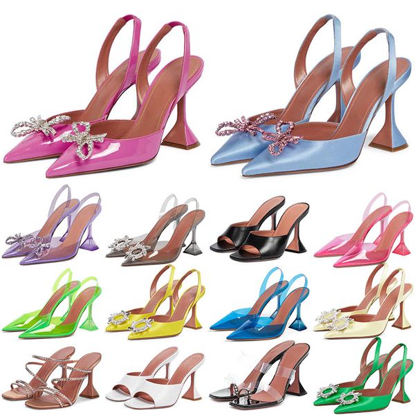 2024 Kleiderschuhe Sandalen Kristall verziert Gurt Spulen Heels Absatz für Slipper Frauen Sommer Luxusdesigner transparente Absätze Bankett Frauenschuh Schuh