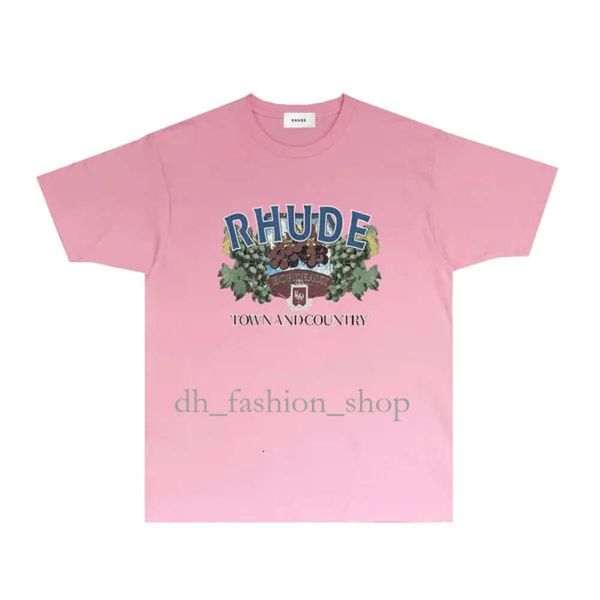 Высокая качественная футболка Rhude Mens Дизайнерская футболка женская модная одежда RH116 Виноградная масляная картина печати футболки с короткими рукавами S-XXL 563