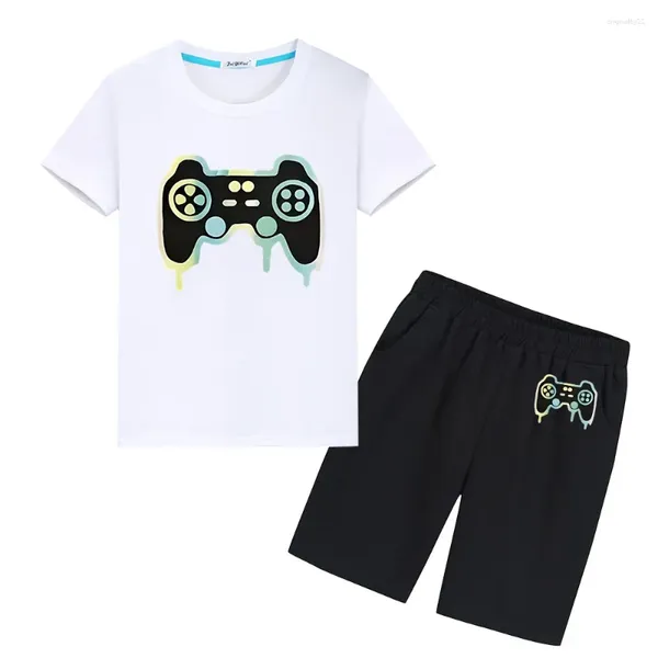 Roupas conjuntos de jogos controlador de jogo impressão algodão fofo camiseta meninos garotas roupas esportes de verão shorts kawaii tshirts infantil presente de férias