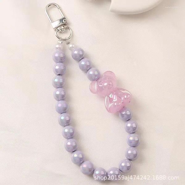 Keychains Fashion Colorful Pearl Keychain Resina Urso de Kit de fone de ouvido pingente de pingente doce e fofo decoração